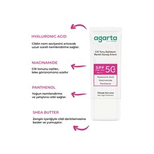 Agarta Cilt Tonu Eşitleyici Renkli Kapatıcı Etkili Spf+50 Faktör Güneş Kremi 50 ML