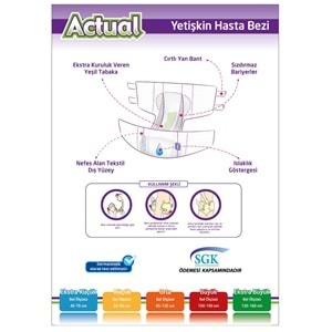 Actual Yetişkin Bezi Bel Bantlı L - Large - Büyük 120 Adet (4PK*30)