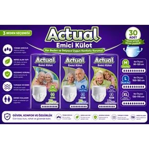 Actual Emici Külot Yetişkin Bezi L - Large - Büyük (Islaklık Göstergeli) 60 Adet (2PK*30)