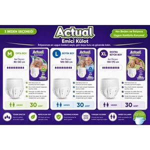 Actual Emici Külot Yetişkin Bezi L - Large - Büyük (Islaklık Göstergeli) 60 Adet (2PK*30)