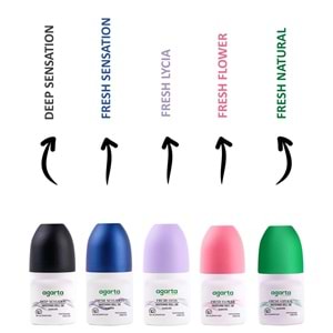 Agarta Roll-On Kadın 50 ML (Fresh Flower-Lycıa-Patchoulı Deep-Sensatıon-Natural) (20 Li Karma Set)