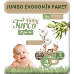 Baby Turco Bebek Bezi Doğadan Beden:4 (8-14Kg) Maxi 60 Adet Jumbo Ekonomik Pk
