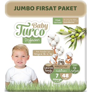 Baby Turco Bebek Bezi Doğadan Beden:7 (20-30Kg) XXLarge 48 Adet Jumbo Fırsat Pk