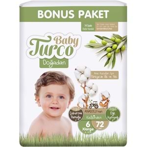 Baby Turco Bebek Bezi Doğadan 6 Beden 16-25 KG XLarge 216 Adet Fırsat Bonus Pk