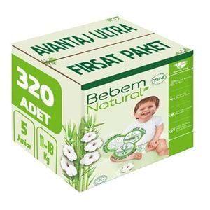 Bebem Bebek Bezi Natural 5 Beden 11-18 KG Junior 320 Adet Avantaj Ultra Fırsat Pk