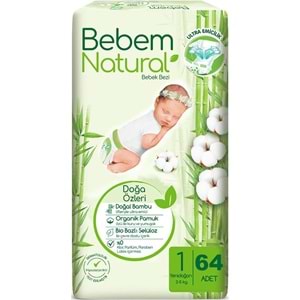 Bebem Bebek Bezi Natural 1 Beden 2-5 KG Yenidoğan 192 Adet Aylık Fırsat Pk