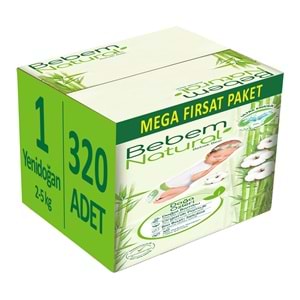 Bebem Bebek Bezi Natural 1 Beden 2-5 KG Yenidoğan 320 Adet MeGa Fırsat Pk