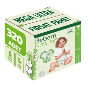 Bebem Bebek Bezi Natural 6 Beden 15+ KG Extra Large 320 Adet MeGa Ultra Fırsat Pk