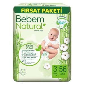 Bebem Bebek Bezi Natural 3 Beden 4-9 KG Midi 336 Adet Ekstra Fırsat Pk