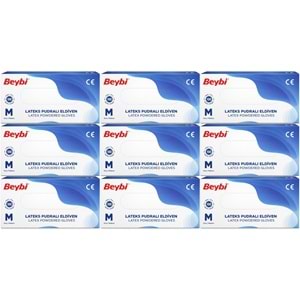 Beybi Lateks Pudralı Muayene Eldiveni M - Medium - Orta 900 Lü Set
