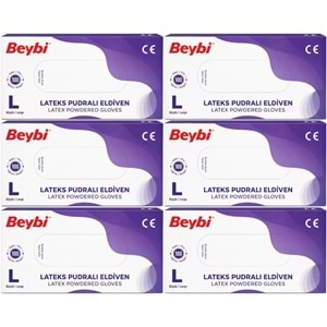 Beybi Lateks Pudralı Muayene Eldiveni L - Large - Büyük 600 Lü Set