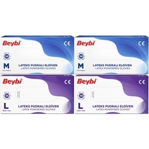 Beybi Lateks Pudralı Muayene Eldiveni M - Medium - Orta / L - Large - Büyük Karma 400 Lü Set