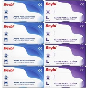 Beybi Lateks Pudralı Muayene Eldiveni M - Medium - Orta / L - Large - Büyük Karma 800 Lü Set