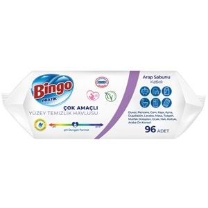 Bingo Clean Yüzey Temizlik Havlusu 96 Yaprak Lavanta Kokulu Plastik Kapaklı (5 Li Set) 480 Yaprak