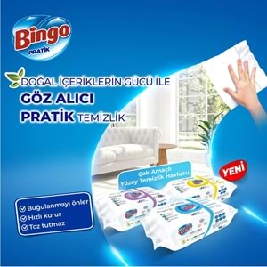 Bingo Clean Yüzey Temizlik Havlusu 96 Yaprak Lavanta Kokulu Plastik Kapaklı (5 Li Set) 480 Yaprak