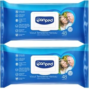 Canped Yetişkin Vücut Perine Temizleme Islak Mendil Havlu 48 Yaprak XL (2 Li Set) Plastik Kapaklı