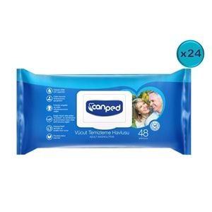 Canped Yetişkin Vücut Perine Temizleme Islak Mendil Havlu 48 Yaprak XL (24 Lü Set) Plastik Kapaklı