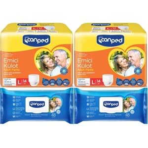 Canped Emici Külot Pants Yetişkin Bezi L - Büyük - Large 14 Adet - Temizleme Havlusu (4Lü Set)