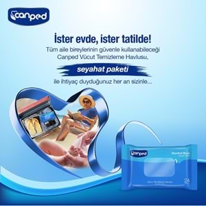 Canped Yetişkin Vücut Temizleme Islak Mendil Havlu 24 Yaprak Seyahat Boy 2 Li Set (48 Yaprak)