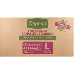 Depend Emici Külot Yetişkin Bezi Large - Büyük Erkek 90 Adet (3PK*30)