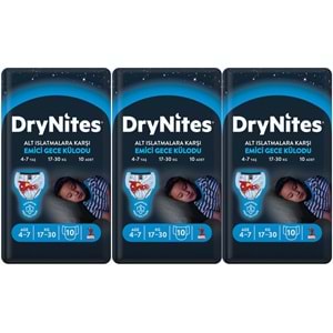Drynites Emici Gece Külodu/Külot Bez Erkek 4-7 Yaş 17-30KG Small 30Adet 3PK*10 Alt Islatmalara Karşı