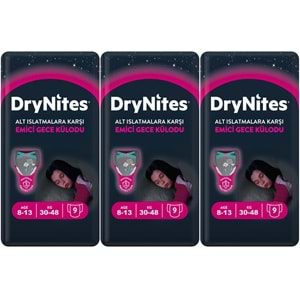 Drynites Emici Gece Külodu/Külot Bez Kız 8-13 Yaş 30-48KG Large 27 Adet 3PK*9 Alt Islatmalara Karşı