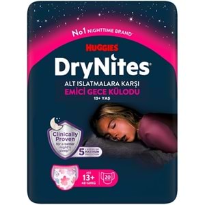 Drynites Emici Gece Külodu/Külot Bez Kız 13+ Yaş (48-60KG) X Large 80 Adet Mega Pk (4PK*20)