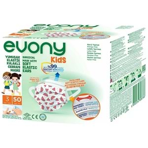 Evony 3 Katlı Filtreli Burun Telli Cerrahi Maske (Kids Çoçuklar İçin) 100 Lü Set (Desenli)