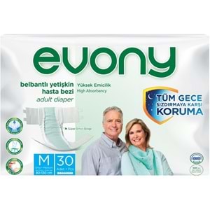 Evony Yetişkin Bezi Bel Bantlı Tekstil Yüzey Orta 30 Adet + Yatak Koruyucu Örtü 30 Adet