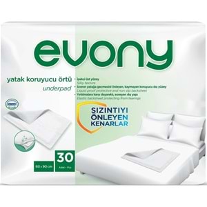 Evony Yetişkin Bezi Bel Bantlı Tekstil Yüzey Orta 30 Adet + Yatak Koruyucu Örtü 30 Adet