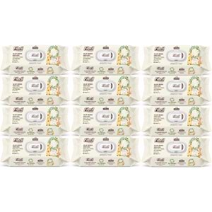 Fibril Islak Havlu Bebek Mendil 90 Yaprak Zeytinyağlı Plastik Kapaklı (12 Li Set) 1080 Yaprak