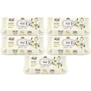 Fibril Islak Havlu Mendil 90 Yaprak Gizemli Yasemin Plastik Kapaklı (5 Li Set) 450 Yaprak