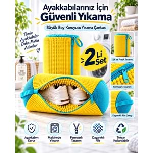 Mandaş Büyük Boy Ayakkabı Yıkama Torba File Özel Makarna Kumaş Makinede Deforme Önleyici (2 Li Set)