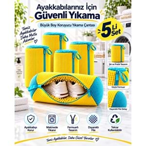 Mandaş Büyük Boy Ayakkabı Yıkama Torba File Özel Makarna Kumaş Makinede Deforme Önleyici (5 Li Set)