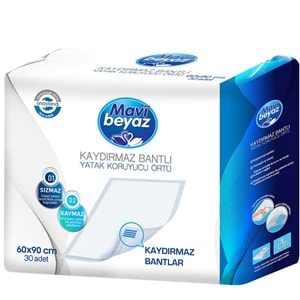 Mavi Beyaz Yetişkin Alt Açma Yatak Koruyucu Örtü 60*90CM 180 Adet (6PK*30) Kaydırmaz Bantlı