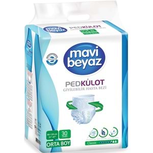 Mavi Beyaz Ped Emici Külot Yetişkin Bezi M - Medium Orta 30 Adet + Yatak Koruyucu Örtü 60*90CM 30 Adet