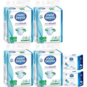 Mavi Beyaz Ped Emici Külot Yetişkin Bezi M - Medium Orta 120 Adet + Yatak Koruyucu Örtü 60*90CM 60 Adet