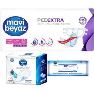 Mavi Beyaz Ped Ekstra Tekstil Yüzeyli Yetişkin Bel Bantlı Yetişkin Bezi S 30 Adet+ Yatak Korucu + Havlu