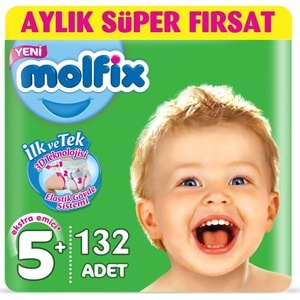Molfix Bebek Bezi 5+ Beden 13-20 KG 132 Adet Aylık Fırsat Pk + 9 Adet Islak Havlu