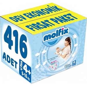 Molfix Bebek Bezi 4+ Beden 9-16 KG Maxi Plus 416 Adet Dev Ekonomik Fırsat Pk