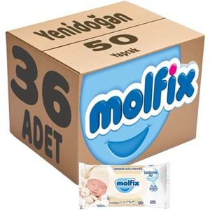 Molfix Islak Havlu Mendil İzotonik Yeni Doğan 36 Lı Set 50 Yaprak Pamuklu Plastik Kapaklı