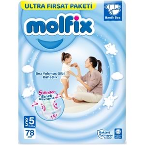 Molfix Bebek Bezi 5 Beden 11-18 KG Junior 78 Adet Ultra Fırsat Pk+3 Adet Islak Mendil