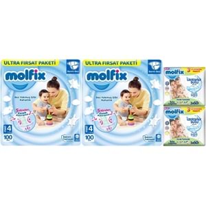 Molfix Bebek Bezi 4 Beden 7-14 KG Maxi 200 Adet Ekonomik Ultra Fırsat Pk+6 Adet Islak Mendil