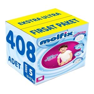 Molfix Külot Bebek Bezi 5 Beden 12-17 KG Junior 408 Adet Ekstra Ultra Fırsat Pk