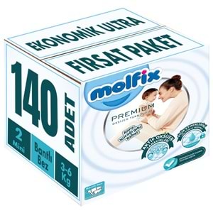 Molfix Premium Bebek Bezi 2 Beden 3-6 KG Mini 140 Adet Ekonomik Ultra Fırsat Pk