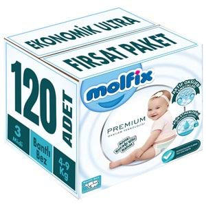 Molfix Premium Bebek Bezi 3 Beden 4-9 KG Midi 120 Adet Ekonomik Ultra Fırsat Pk