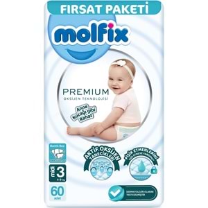 Molfix Premium Bebek Bezi 3 Beden 4-9 KG Midi 120 Adet Ekonomik Ultra Fırsat Pk