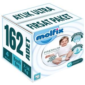 Molfix Premium Bebek Bezi 4 Beden 7-14 KG Maxi 162 Adet Aylık Ultra Fırsat Pk