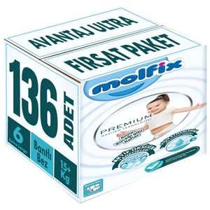 Molfix Premium Bebek Bezi 6 Beden 15+ KG Extra Large 136 Adet Avantaj Ultra Fırsat Pk
