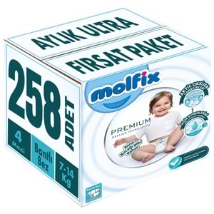 Molfix Premium Bebek Bezi 4 Beden 7-14 KG Maxi 258 Adet Aylık Ultra Fırsat Pk